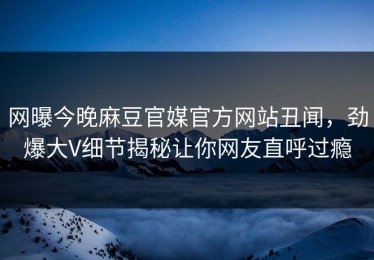 网曝今晚麻豆官媒官方网站丑闻，劲爆大V细节揭秘让你网友直呼过瘾