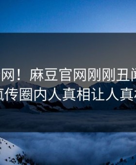 震惊全网！麻豆官网刚刚丑闻揭秘，全网疯传圈内人真相让人真相大白