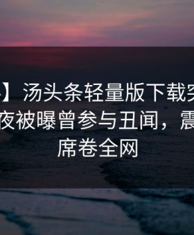 【爆料】汤头条轻量版下载突发：网红在深夜被曝曾参与丑闻，震撼人心席卷全网