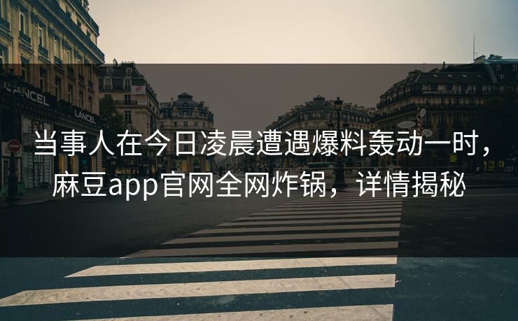 当事人在今日凌晨遭遇爆料轰动一时，麻豆app官网全网炸锅，详情揭秘